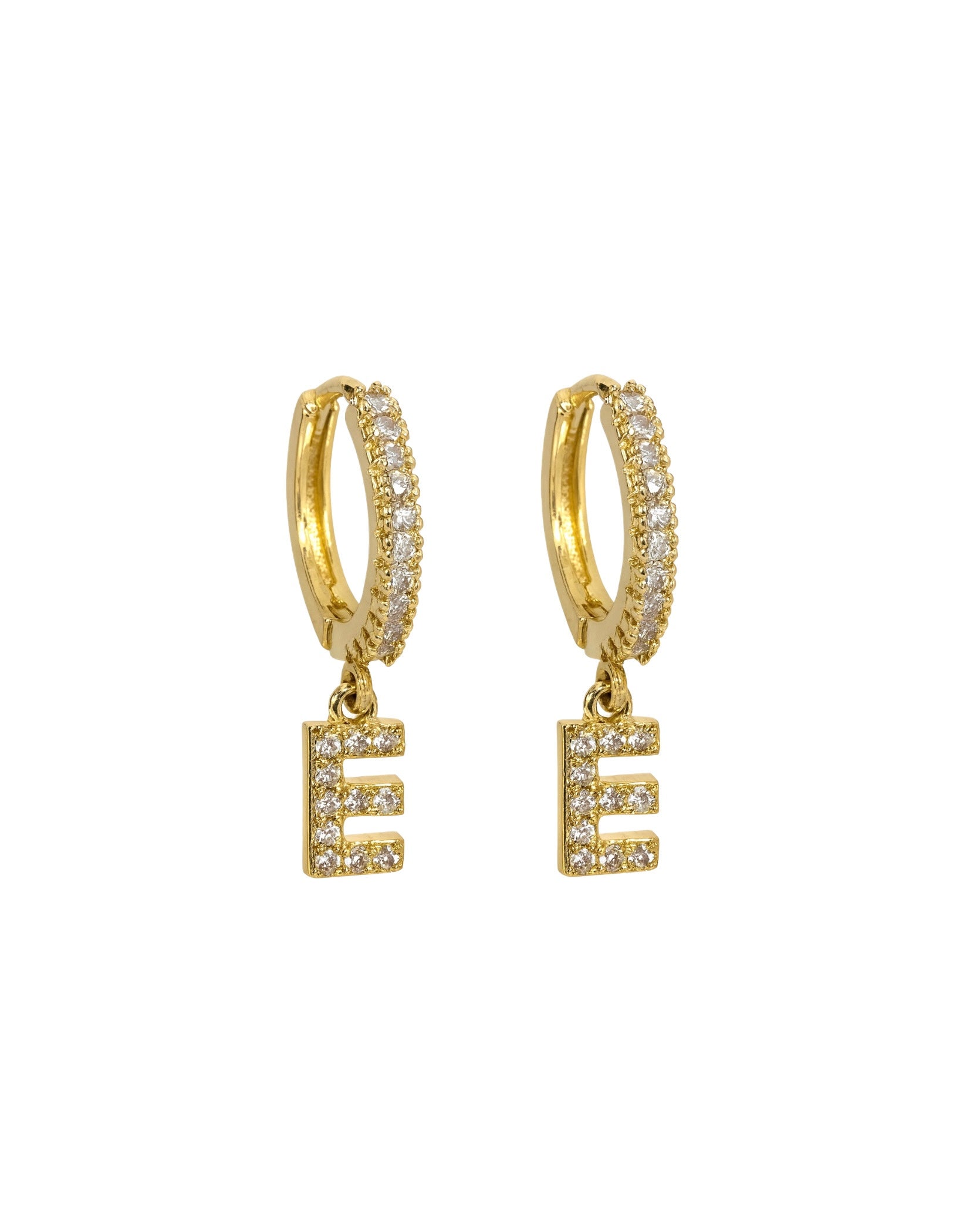 Stafaeyrnalokkar með sirkon steinum og 18kt gullhúðun